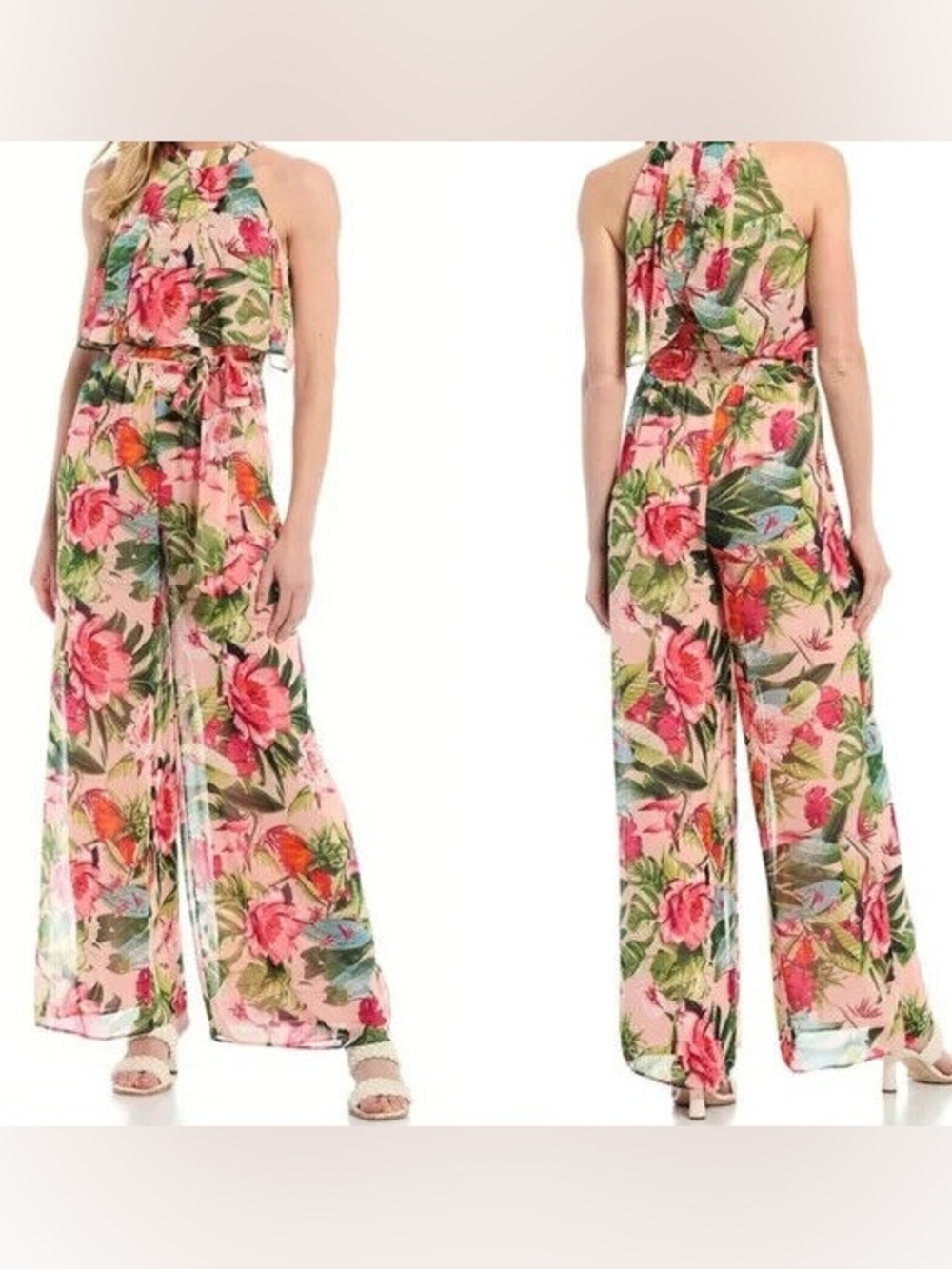 Eliza J Pink Floral Halter Wide-Leg Jumpsuit -missing waist belt - Picture 1 of 11